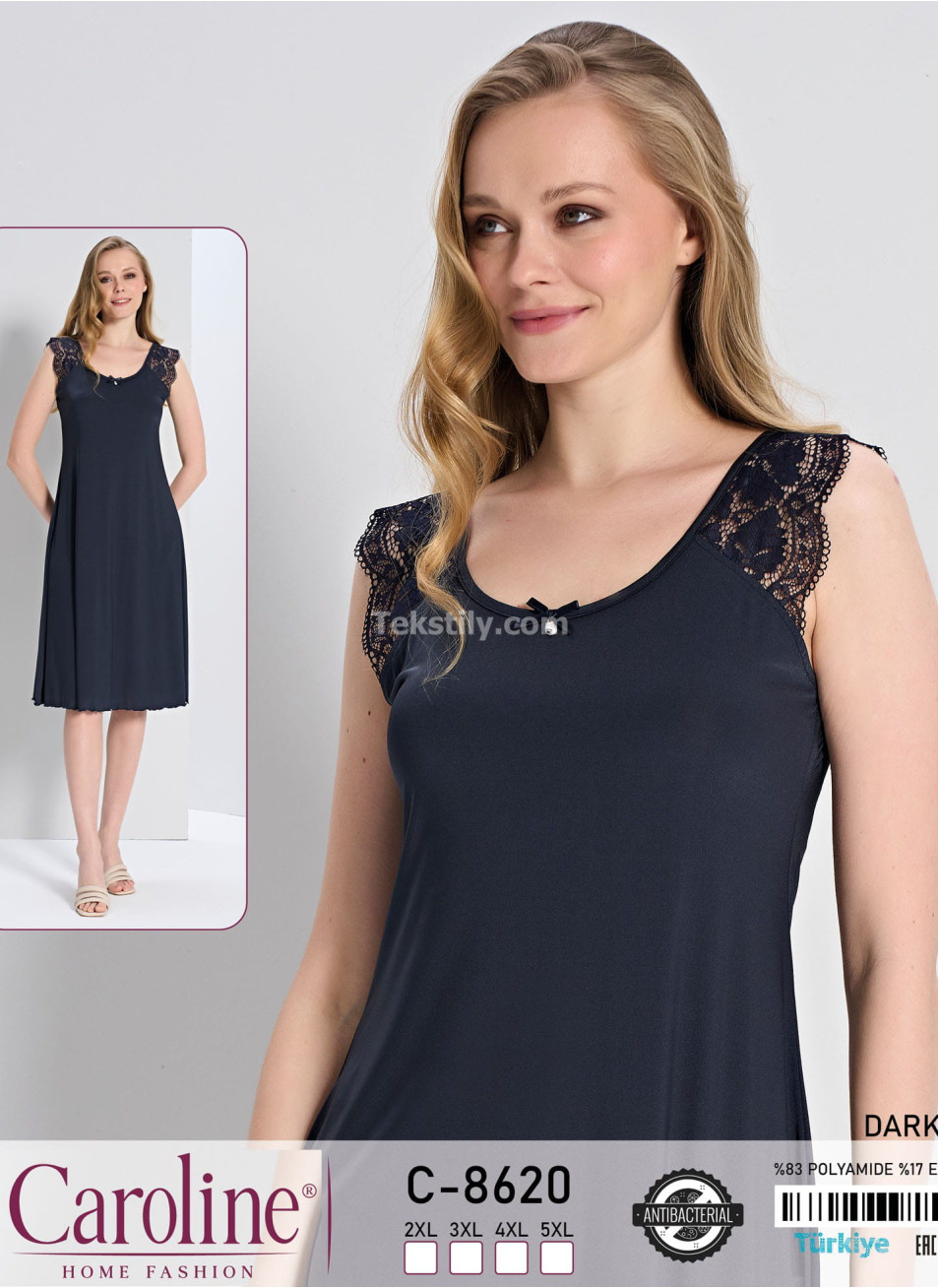 Ночная Женская Сорочка Caroline (2XL+3XL+4XL+5XL)