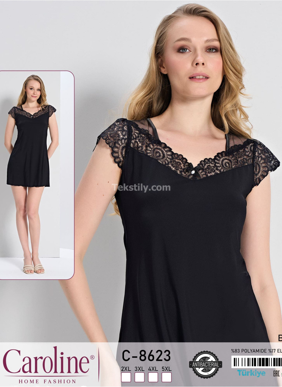 Ночная Женская Сорочка Caroline (2XL+3XL+4XL+5XL)