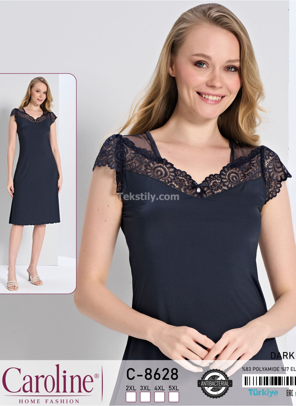 Ночная Женская Сорочка Caroline (2XL+3XL+4XL+5XL)
