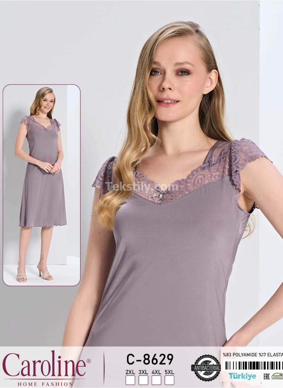 Ночная Женская Сорочка Caroline (2XL+3XL+4XL+5XL)