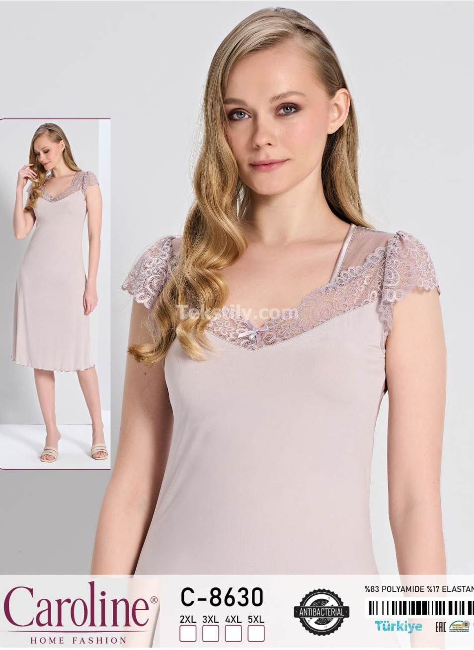 Ночная Женская Сорочка Caroline (2XL+3XL+4XL+5XL)