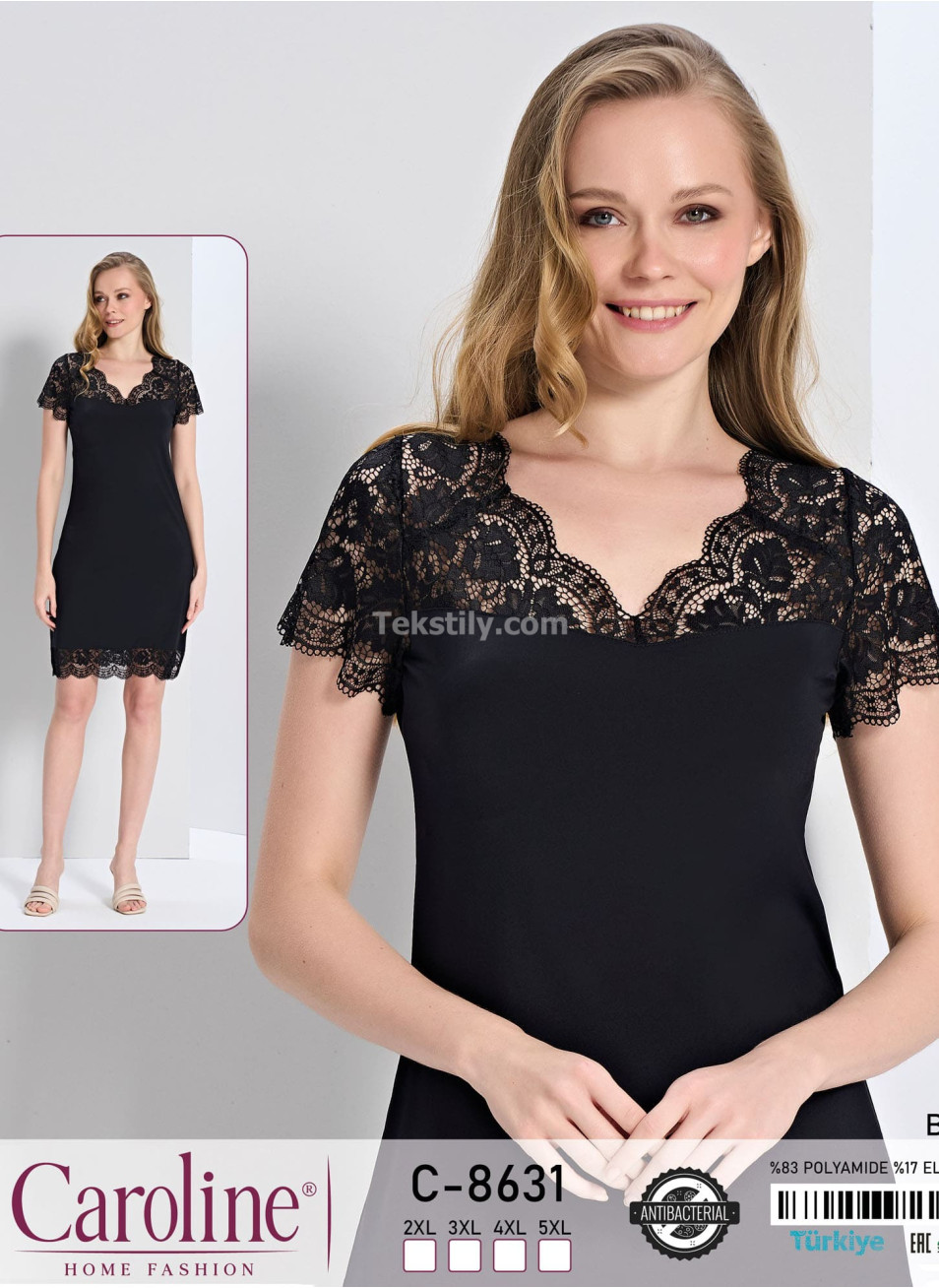Ночная Женская Сорочка Caroline (2XL+3XL+4XL+5XL)