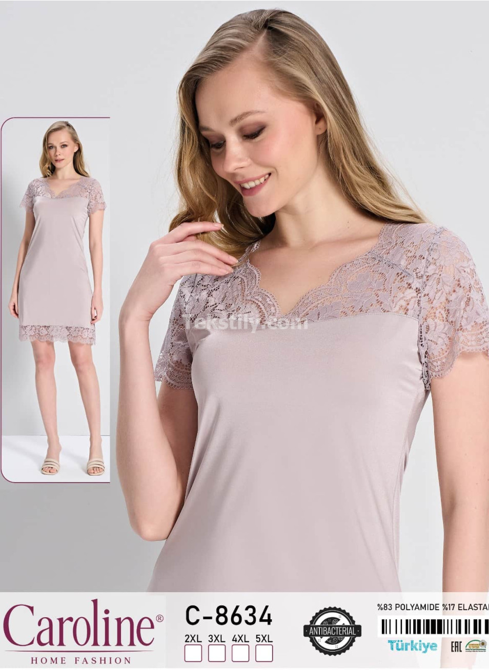 Ночная Женская Сорочка Caroline (2XL+3XL+4XL+5XL)