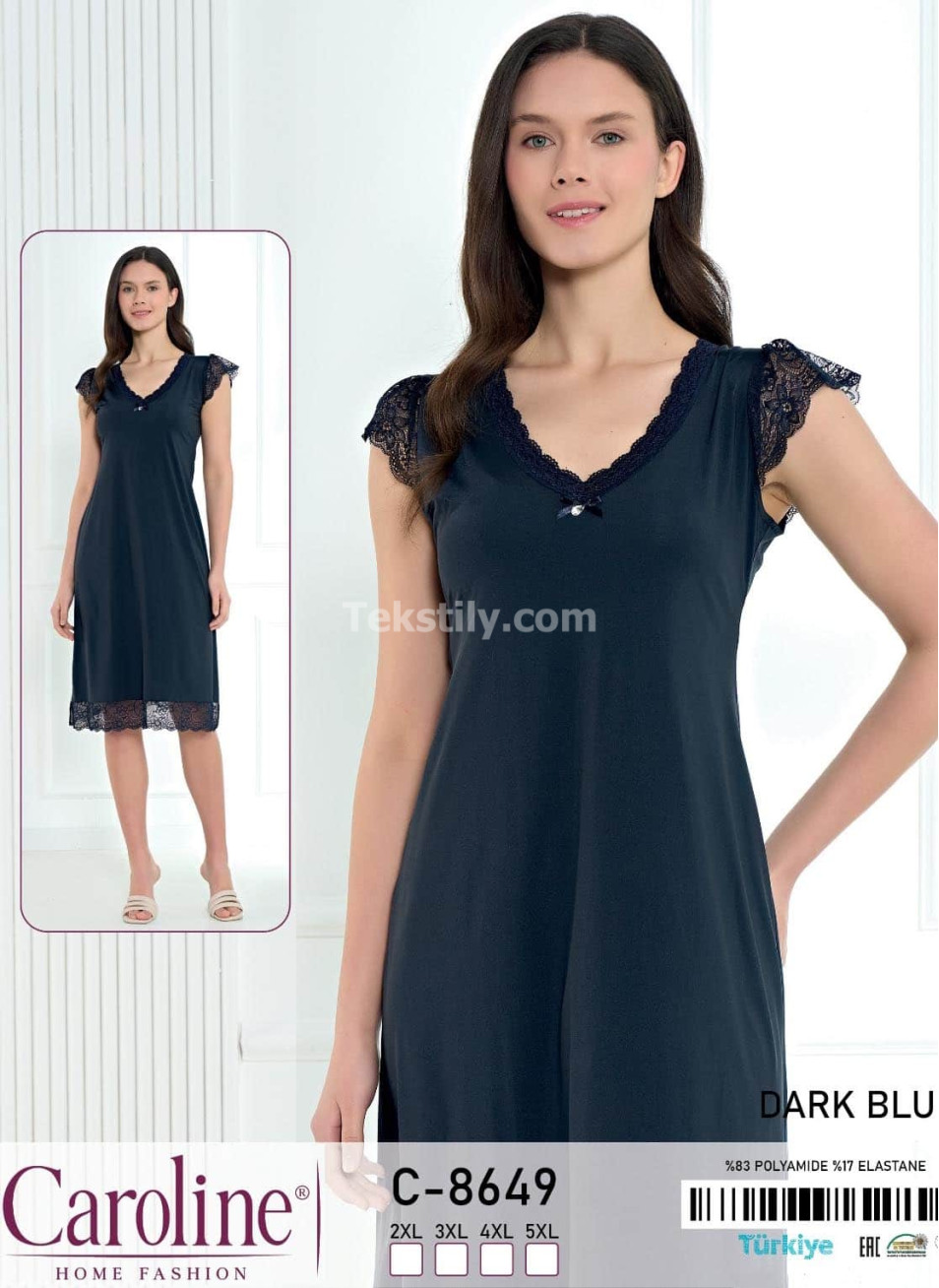 Ночная Женская Сорочка Caroline (2XL+3XL+4XL+5XL)