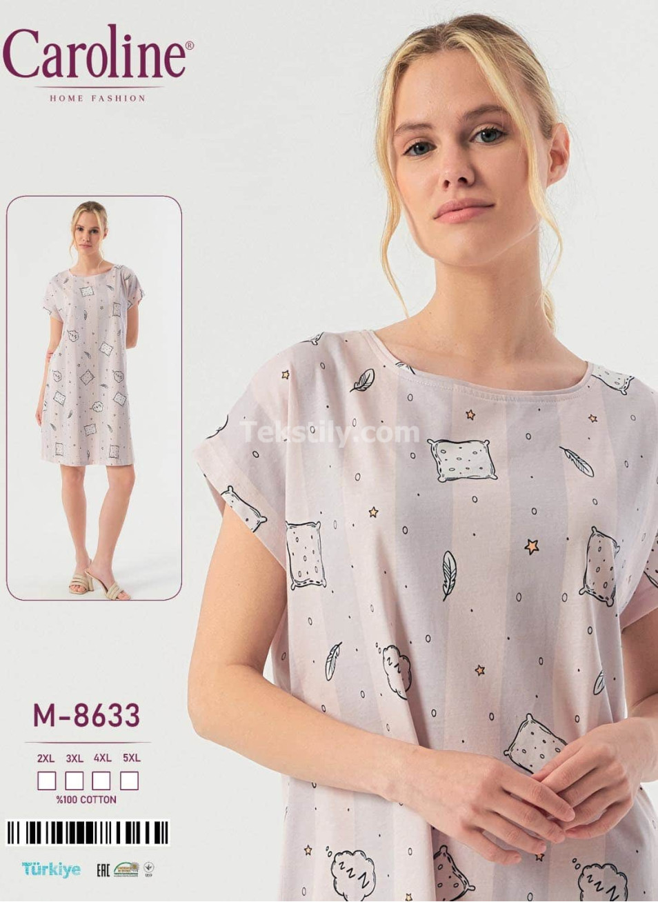 Ночная Женская Сорочка Caroline (2XL+3XL+4XL+5XL)