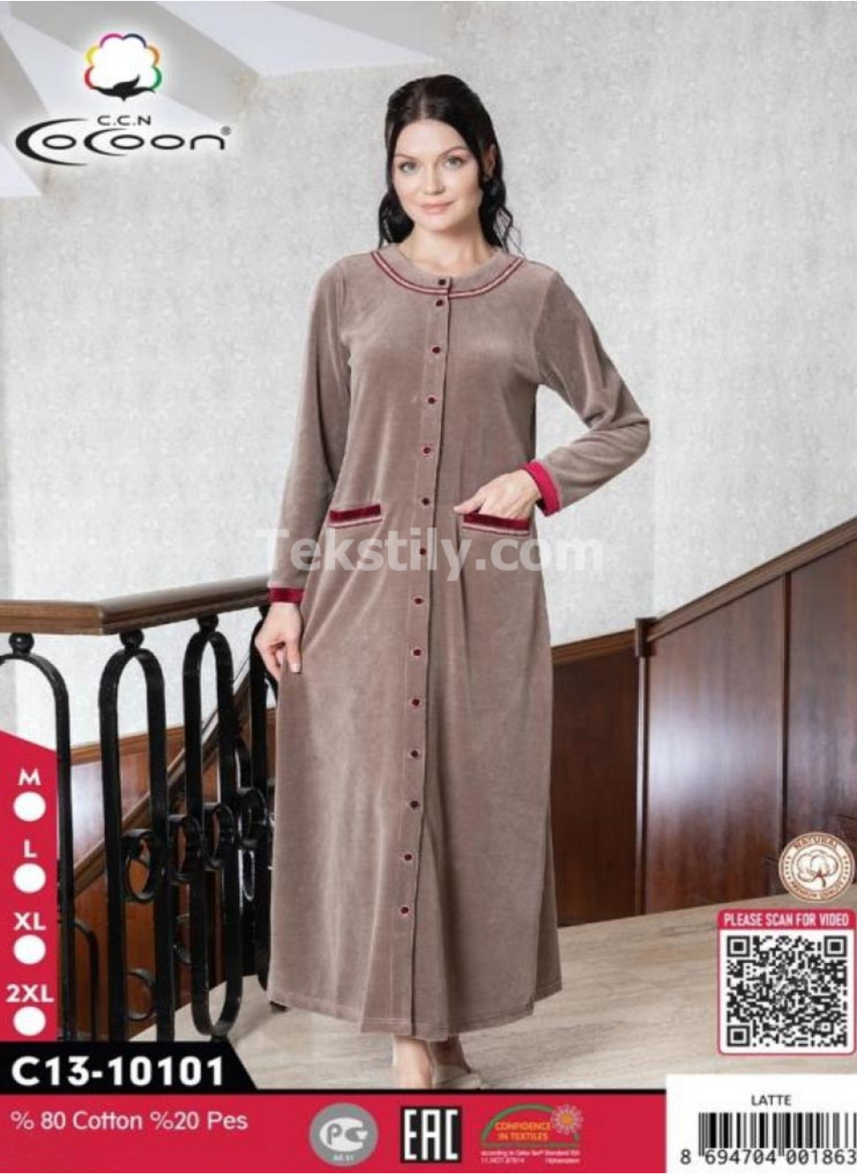Женский велюровый халат Cocoon (M+L+XL+2XL)