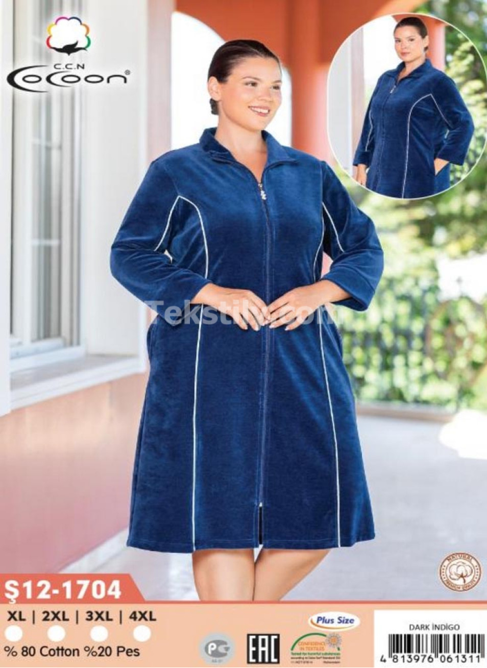 Женский велюровый халат Cocoon (XL+2XL+3XL+4XL)