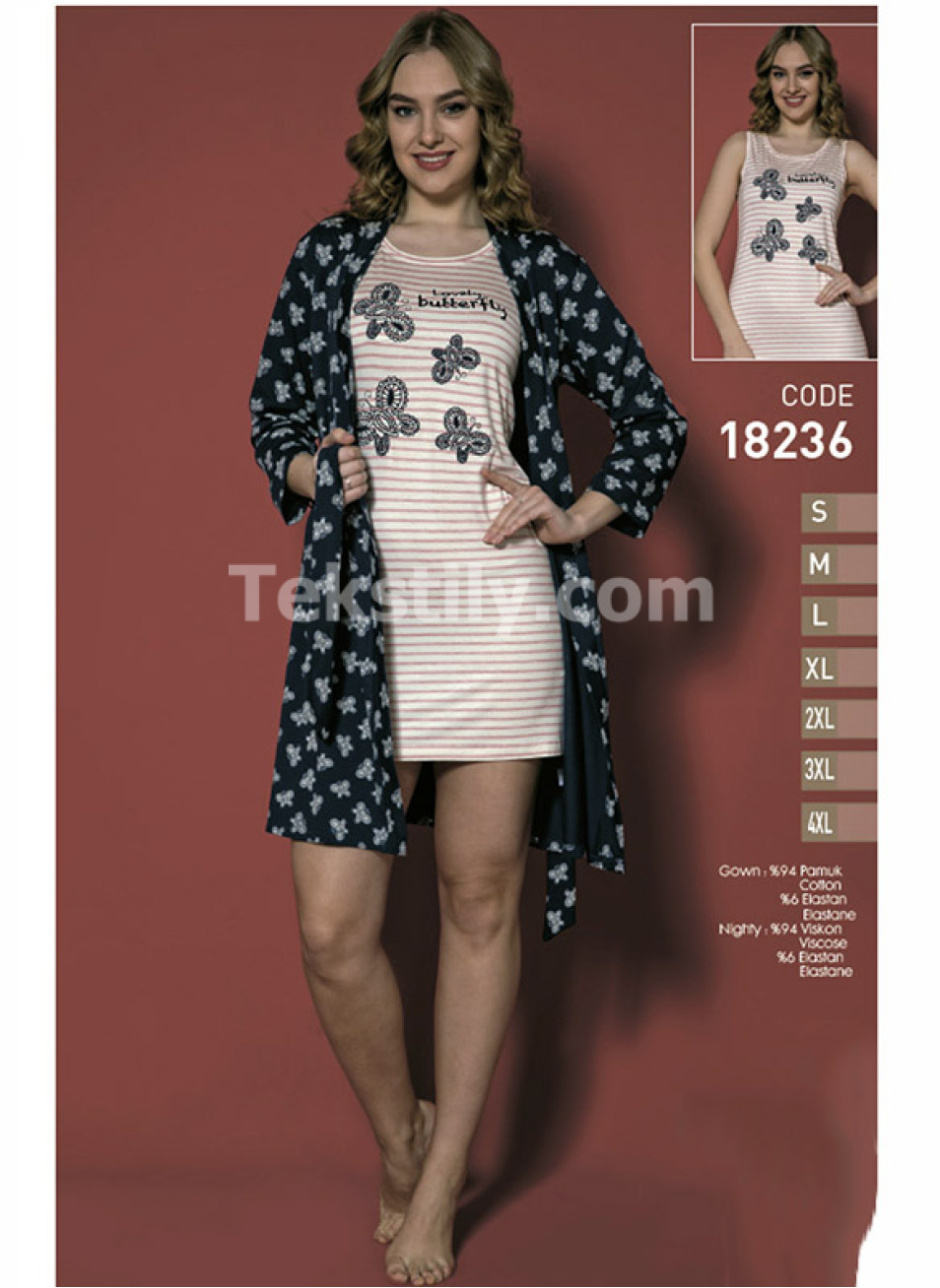 Ночная Сорочка с Халатом Monamise (2XL+3XL+4XL)