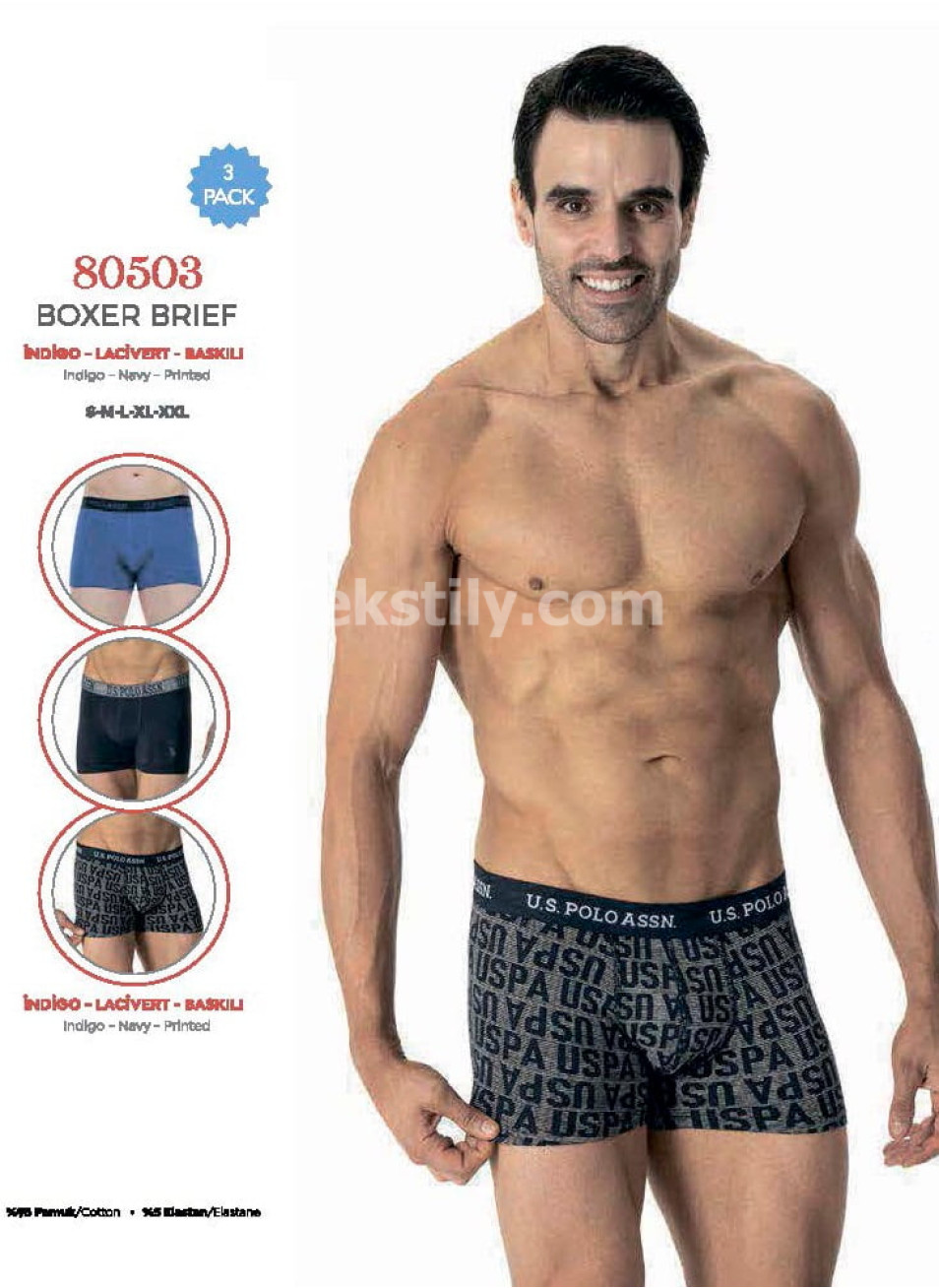 Мужские Трусы Boxer 3 шт./ уп. (S,M,L,XL,2XL) U.S.POLO ASSN.
