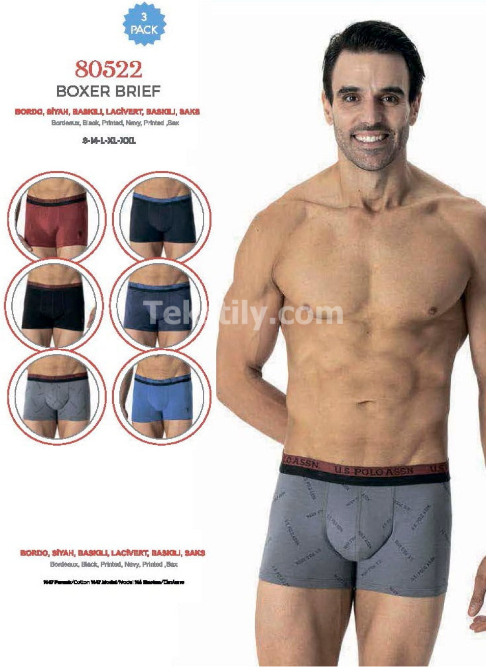Мужские Трусы Boxer 3 шт./ уп. (S,M,L,XL,2XL) U.S.POLO ASSN.